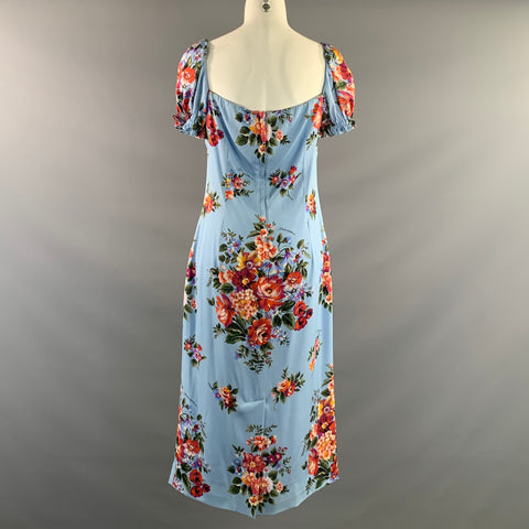 DOLCE & GABBANA Size 8 Blue Multi Color Silk  Elastane Floral Back Zip Dress