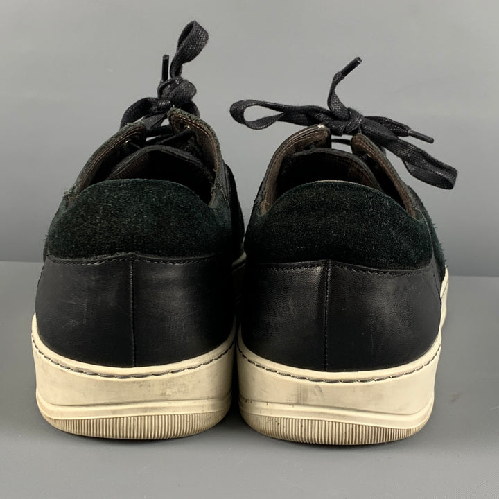 LANVIN Size 10 Black Cream Mixed Materials Leather Sneakers