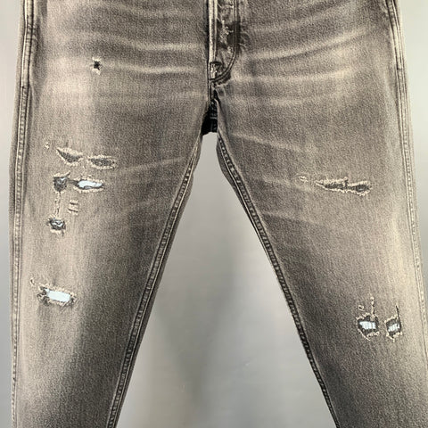 GOLDEN GOOSE Size M Grey Cotton Tapered Distressed Jeans