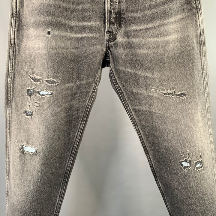 GOLDEN GOOSE Size M Grey Cotton Tapered Distressed Jeans