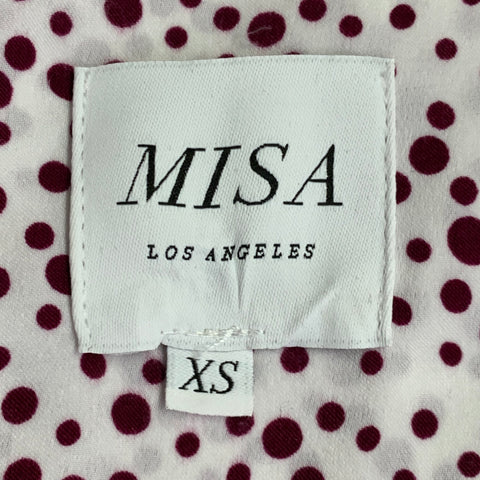 MISA Size XS White Burgundy Viscose Dots Ruffle Wrap Dress