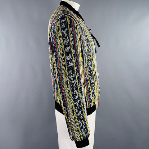 SAINT LAURENT Size XL Black Multi Color Beaded Ikat Viscose Jacket