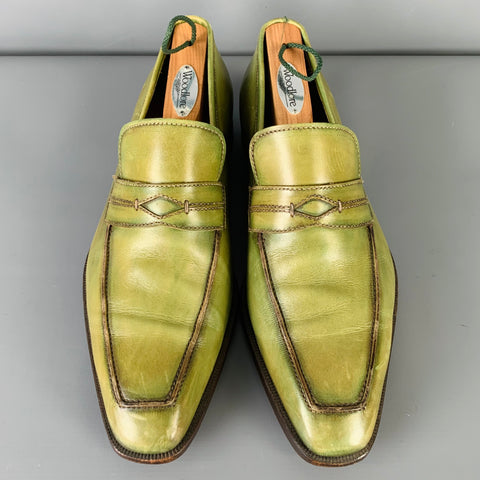 STEFANOBI Size 8.5 Green Leather Penny Loafers