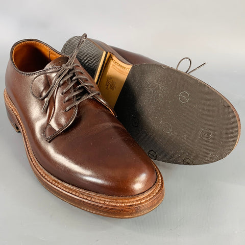 ALDEN Size 6.5 Plain Toe Blucher Brown Leather Derby Lace-Up Shoes