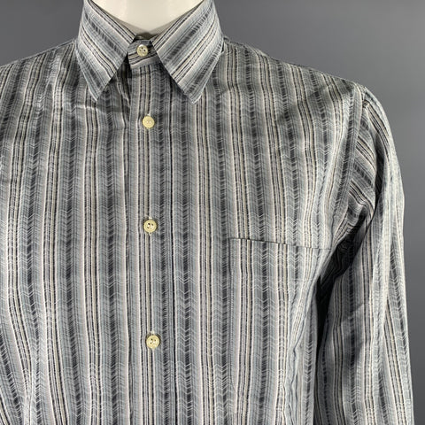 MISSONI Size L Grey Multi-Color Zig Zag Stripe Long Sleeve Shirt