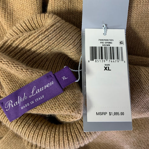 RALPH LAUREN Size XL Camel Knit Cashmere Turtleneck Sweater