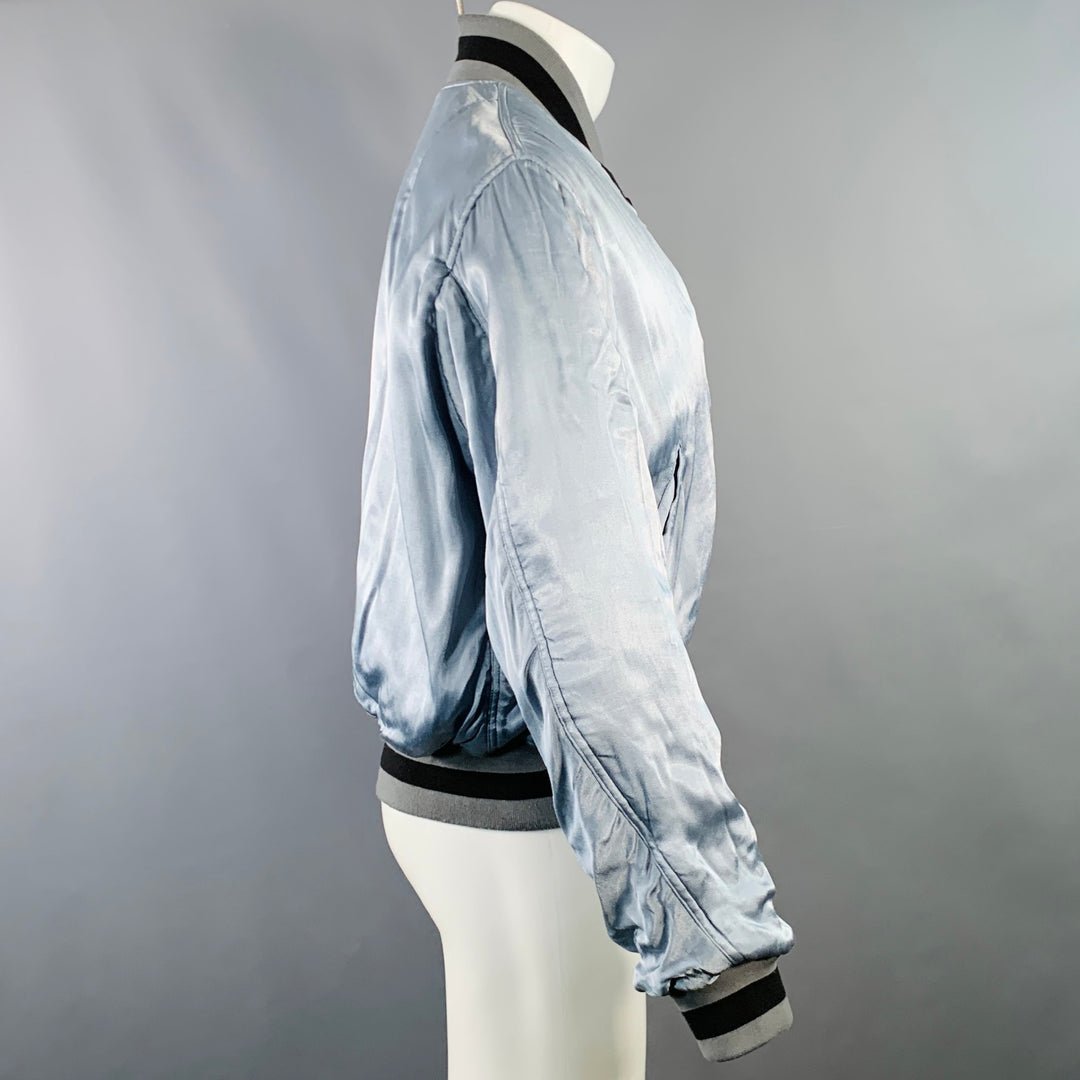 HAIDER ACKERMANN Size S Teal Black Grey Reversible Silk Zip Up Bomber Jacket