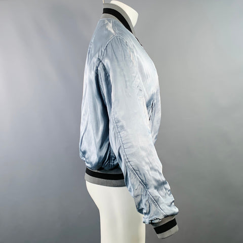 HAIDER ACKERMANN Size S Teal Black Grey Reversible Silk Zip Up Bomber Jacket