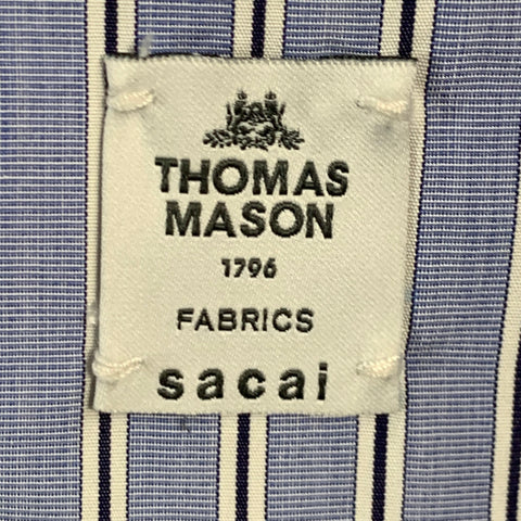 SACAI Size 44 Regular Light Blue White Stripe Cotton Sport Coat