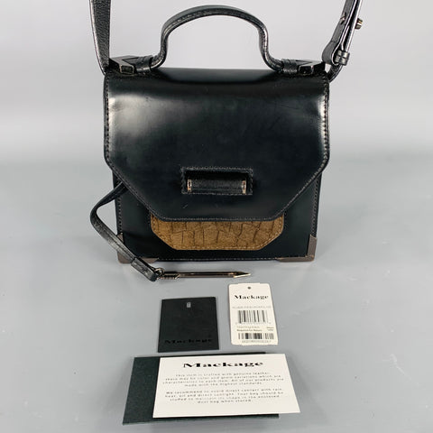 MACKAGE Black Brown Mixed Materials Suede Leather Handbag