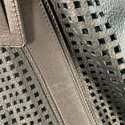 DOLCE & GABBANA Black Brown Perforated Leather Overnight Backpack Bag