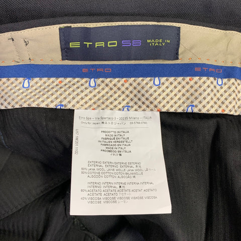 ETRO Size 38 Black Wool Cotton Tuxedo Dress Pants