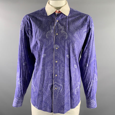 ROBERT GRAHAM Size XL Purple White Paisley Cotton Long Sleeve Shirt