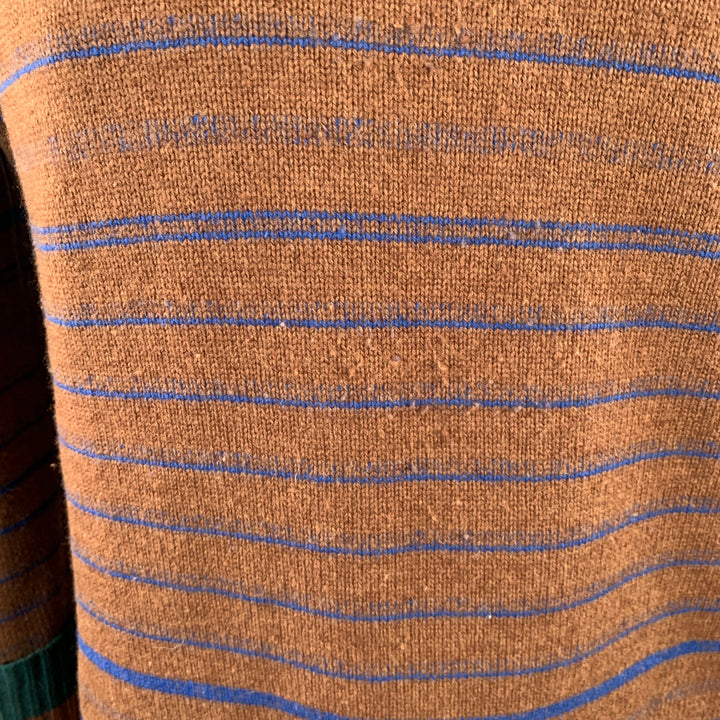 SACAI Size XL Brown Blue Orange Stripe Wool One Pocket Crew Neck Sweater