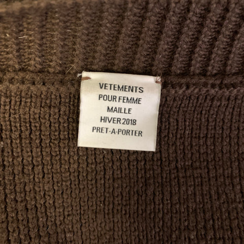VETEMENTS FW2018 Size M Brown Wool &  Nylon Knitted Buttoned Cardigan Womens