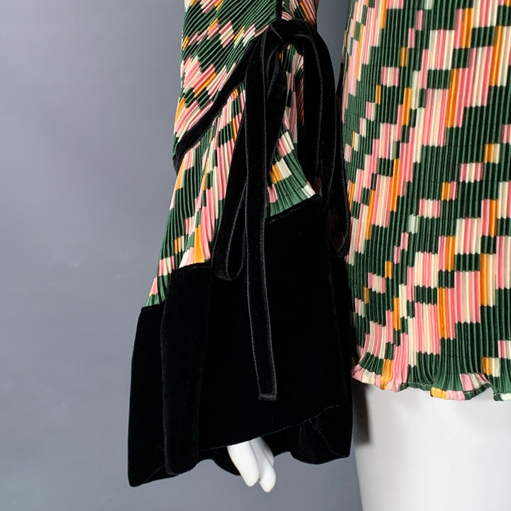 TORY BURCH Size 2 Green Pink Yellow Polyester Geometric Pleated Blouse