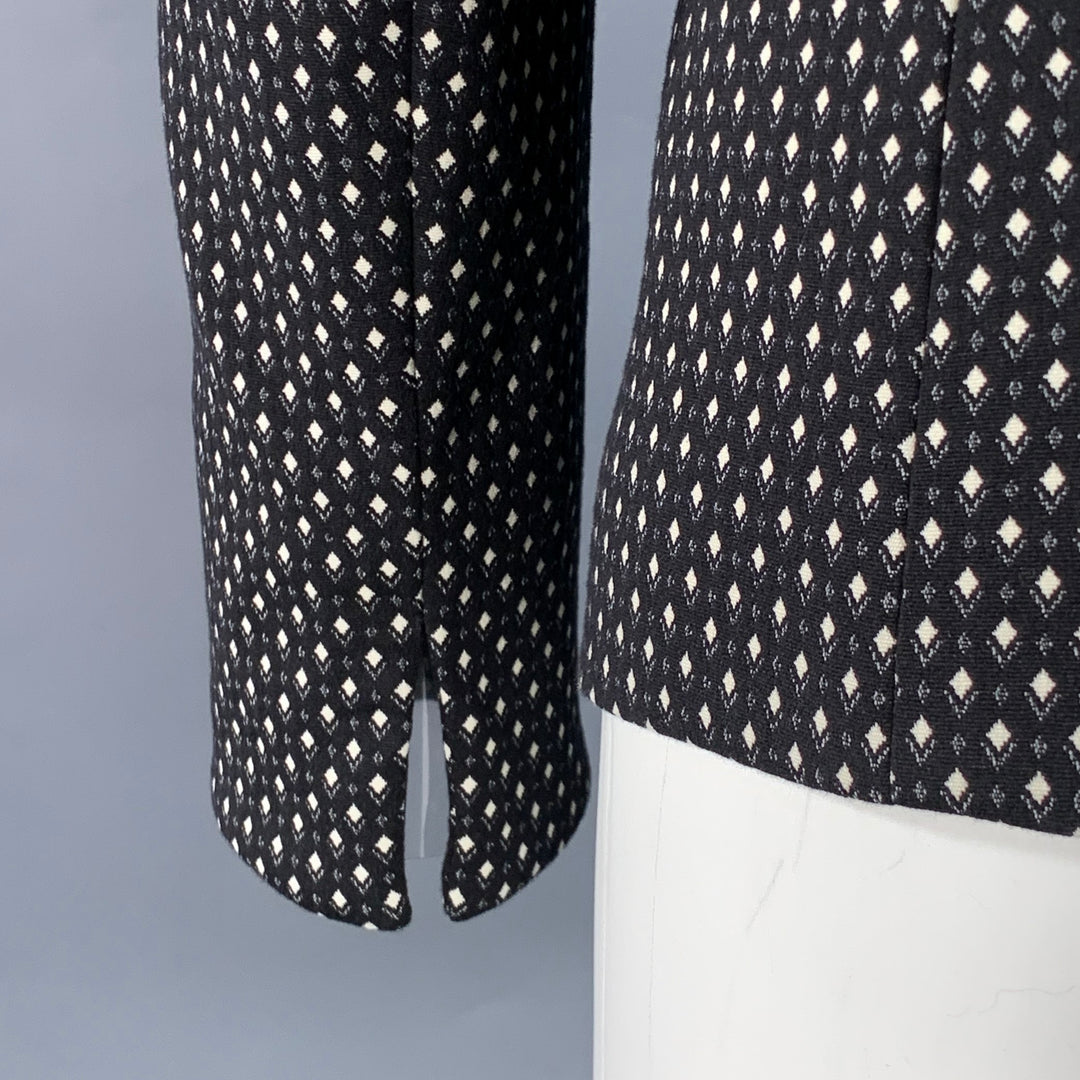 AKRIS Size 2 Black White Cotton Blend Diamond Single Breasted Jacket Blazer