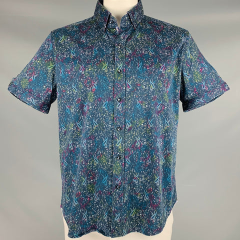 ROBERT GRAHAM Size XXL Navy Multi-Color Paisley Cotton Blend Short Sleeve Shirt