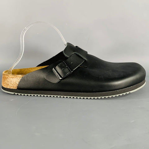 BIRKENSTOCK Size 11 Black Leather Slip On Sandals
