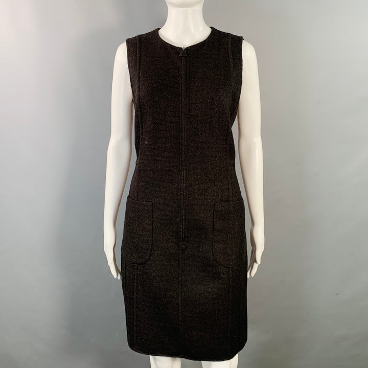 AKRIS Size 12 Brown Black Mulberry Silk Plaid Reversible Zip Up Dress