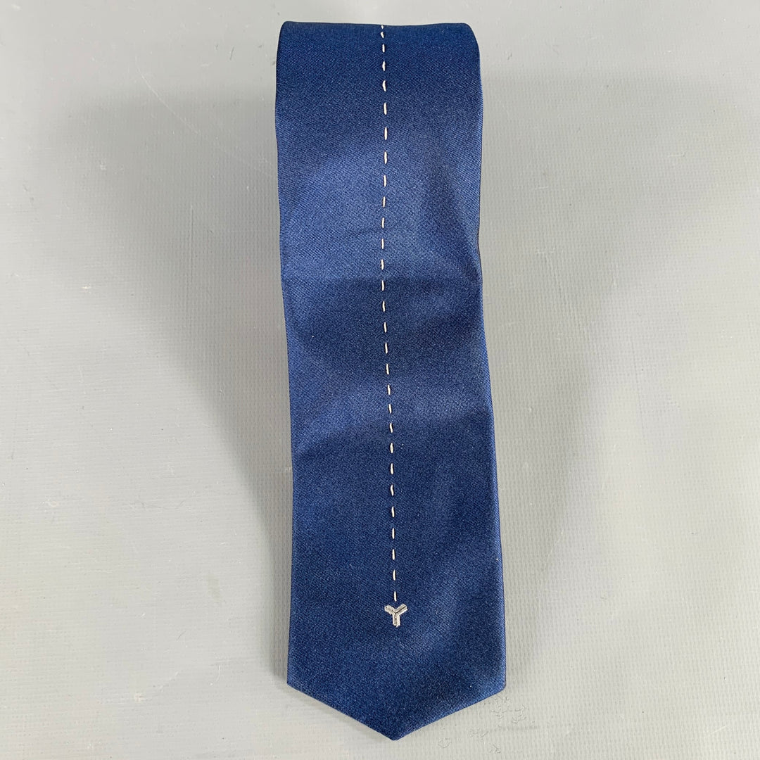 GOYARD Navy Grey Embroidered Silk Tie