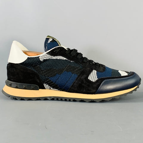 VALENTINO Size 11 Black Navy White Camo Nylon Lace-Up Sneakers