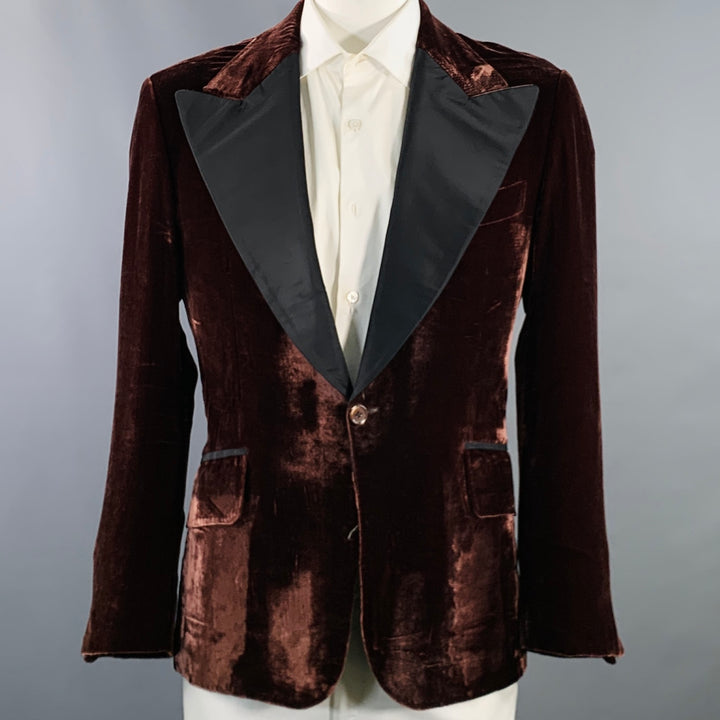 RICHFRESH Size 42 Brown Black Velvet Peak Lapel Sport Coat