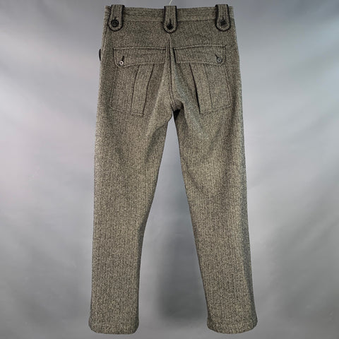 DAVID MAYER Size 30 Black Cream Herringbone Wool Blend Button Fly Casual Pants