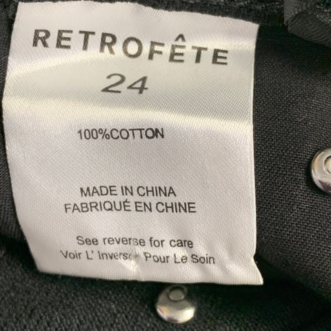 RETROFETE Size XS Angel Black Denim Twill Crystal Studded Distressed Button Fly Mini Shorts