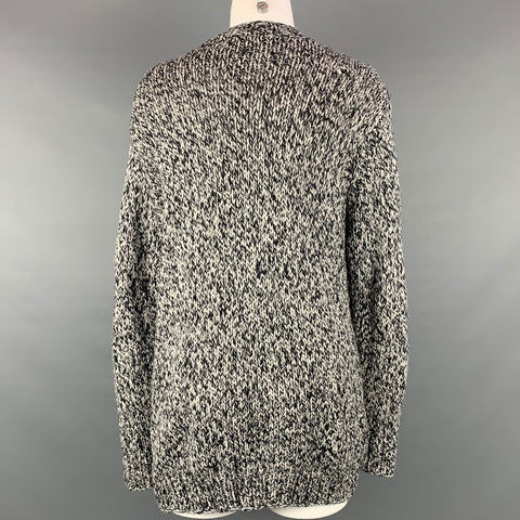 L'AGENCE Size M Navy & Grey Knitted Merino Wool Oversized Cardigan