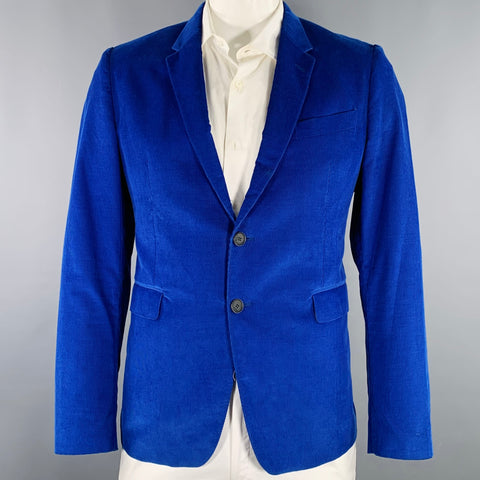 PAUL SMITH Size 42 Blue Corduroy Cotton Notch Lapel Sport Coat