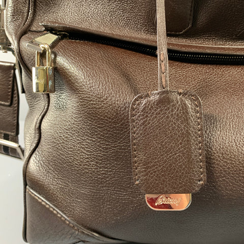 BRIONI Brown Pebble Grain Leather Duffle Bags