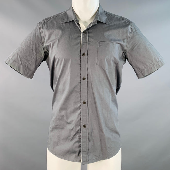 DRIES VAN NOTEN Size 38 Grey White Contrast Trim One Pocket Cotton Short Sleeve Shirt