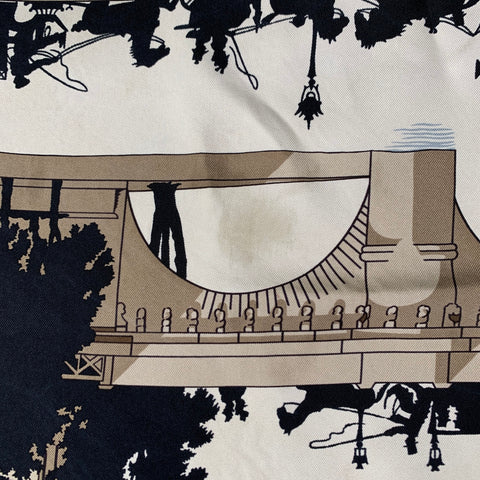 HERMES Black Tan Silk Scarves & Shawls