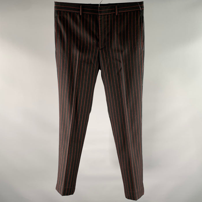 GIVENCHY Size 31 Black Red Grey Pinstripe Wool Straight Dress Pants