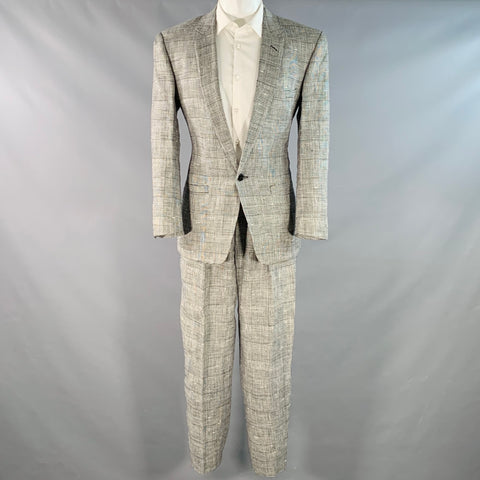 GIANNI VERSACE Vintage Size 36 Black White Glenplaid Linen Cotton Oversized Pleated Suit