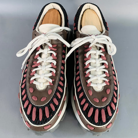 Baskets à semelle épaisse en cuir color block marron et violet Claudio ERMENEGILDO ZEGNA Taille 11