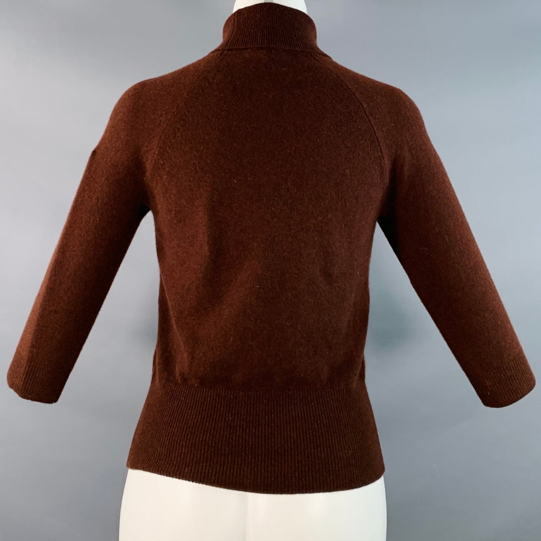 MAX MARA Size S Brown Cashmere Turtleneck Knit 3/4 Sleeves Pullover
