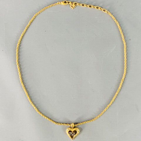 NINA RICCI Gold Silver Chain Link Metal Heart Monogram Pendant Necklace