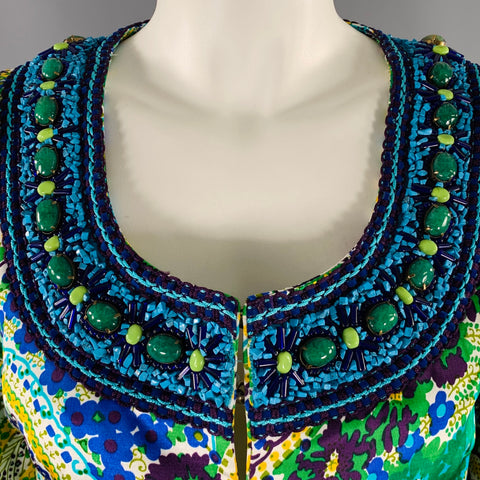 ANDREW GN Size 6 Green Yellow Linen Blend Paisley Jacket