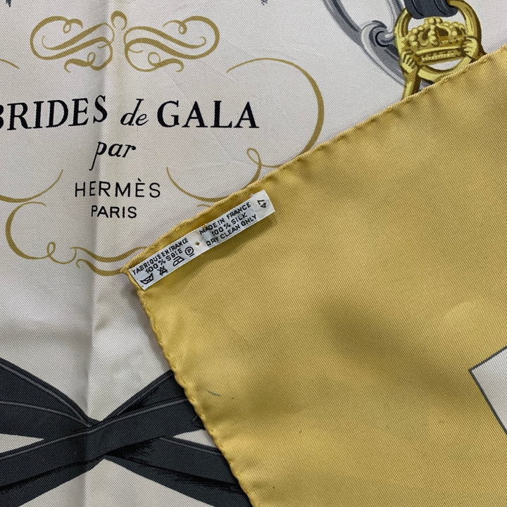 HERMES Off White Gold Print Silk Scarves