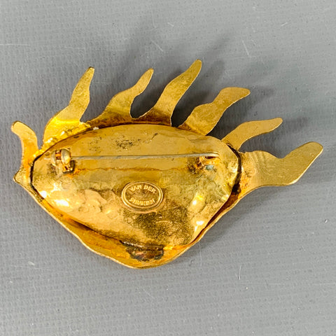 HERVE' VAN DER STRAETEN Gold Blue Metal Eye Brooch Pin