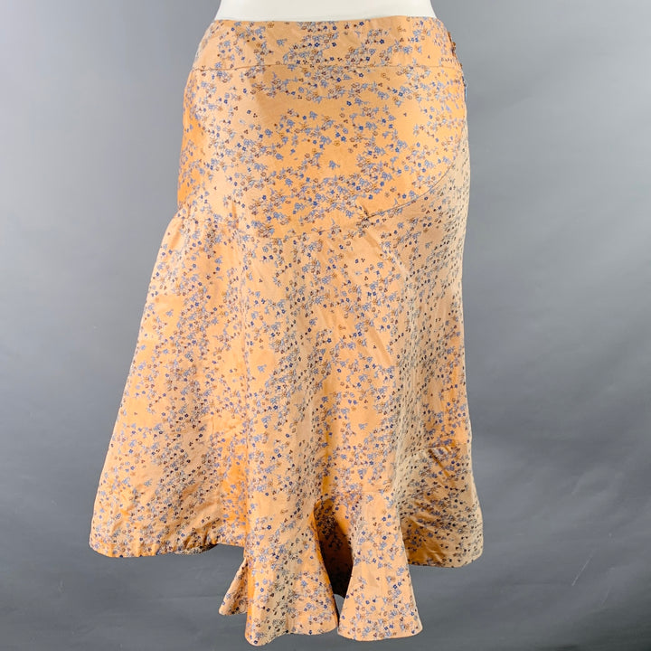 VIVIENNE WESTWOOD Size 27 Orange Blue Silk Floral Jacquard Midi Skirt