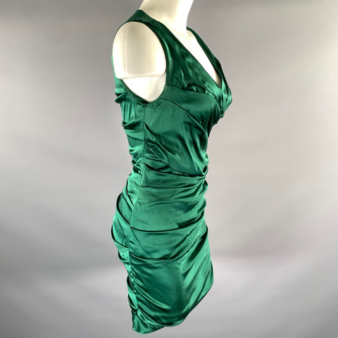 FLAVIO CASTELLANI Size S Green Silk Spandex Ruched Cocktail Knee-Length Dress
