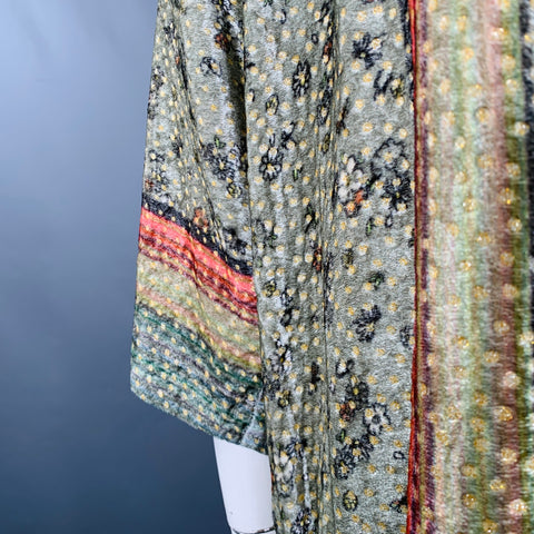 BLANK LONDON Taille Unique Vert Sauge Rayonne Fleurie Manteau Ouvert