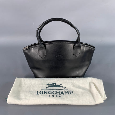 LONGCHAMP Black Canvas Faux Leather Shoulder Handbag