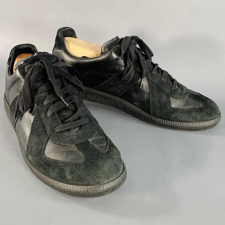 MAISON MARGIELA Size 10 Black Leather Suede Low Top Sneakers