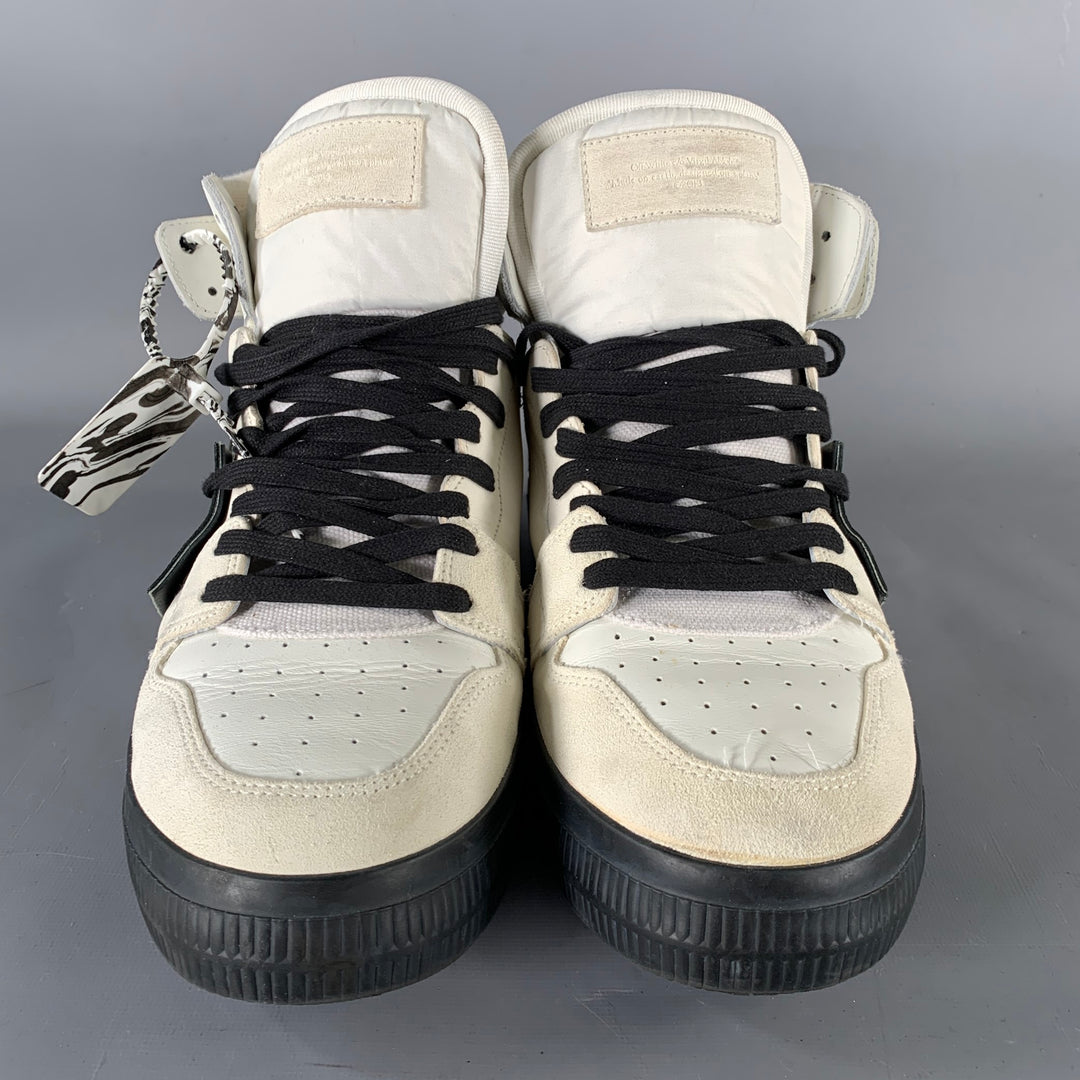 OFF-WHITE Size 12 Off White Black & Orange Leather High Top Sneakers