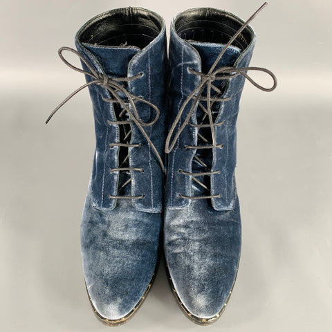 FREDA SALVADOR Size 7 Blue Velvet Lace-Up Boots