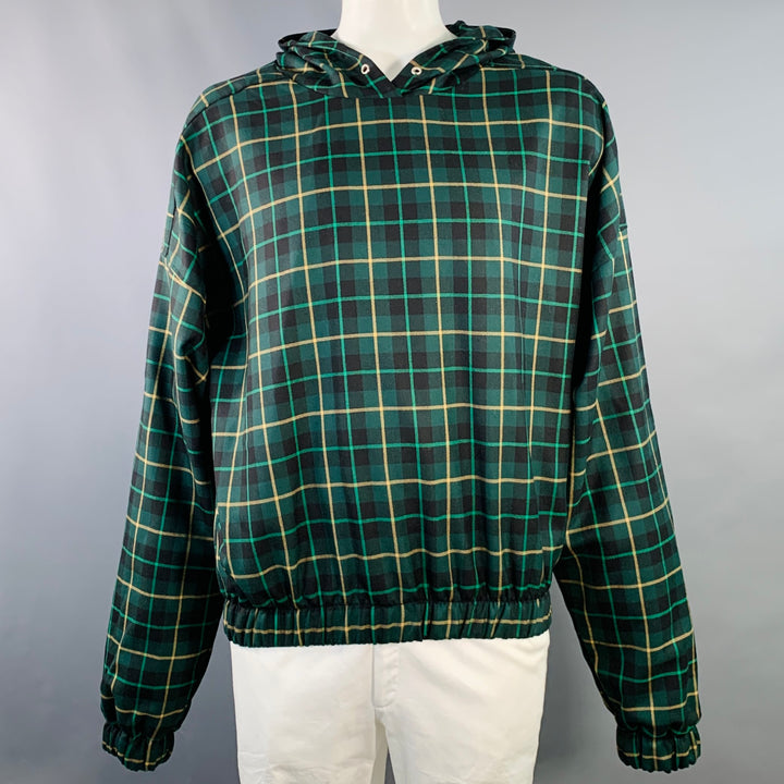 LIBERAL YOUTH MINISTRY Size L Grunge Hoodie Green Black Yellow Plaid Wool Oversized Sweatshirt